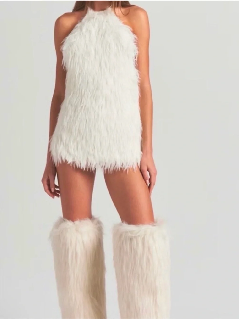 SKIMS Cream Over the Knee Faux Fur Boots